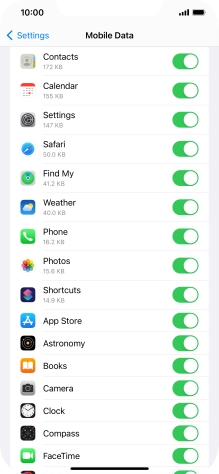 Press the indicators next to the required applications to turn the function on or off.