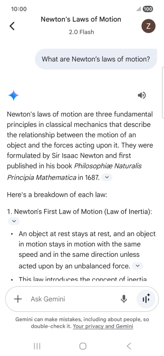 Transcription of the conversation with Gemini Live is now displayed. Transcription of the conversation with Gemini Live is now displayed.