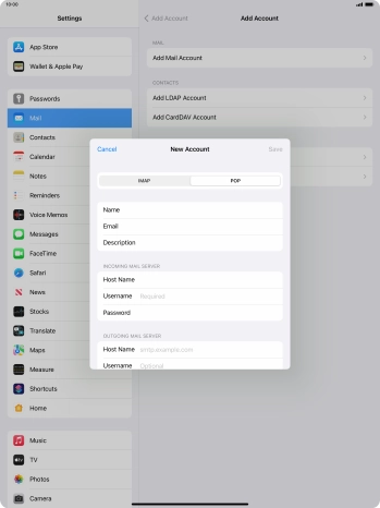 Press Username and key in the username for your email account.