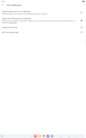 To turn on automatic update of apps using mobile network, press Update all apps over Wi-Fi or mobile data.