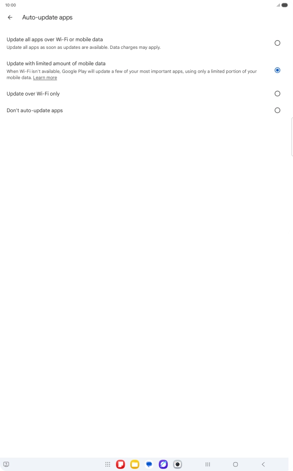To turn on automatic update of apps using mobile network, press Update all apps over Wi-Fi or mobile data.