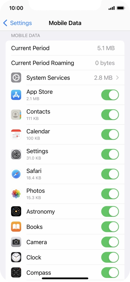 The data usage for each application is displayed below the name of the application.