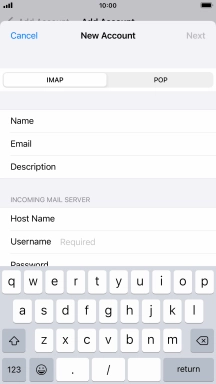 Press Username and key in the username for your email account.