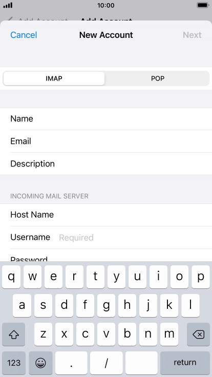 Press Username and key in the username for your email account.