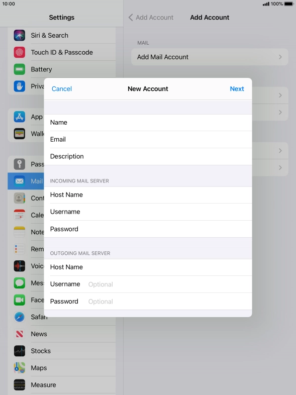 Press Username and key in the username for your email account. Please note that if you're using Vodafone's outgoing server, leave the username field empty. Press Username and key in the username for your email account. Please note that if you're using Vodafone's outgoing server, leave the username field empty.