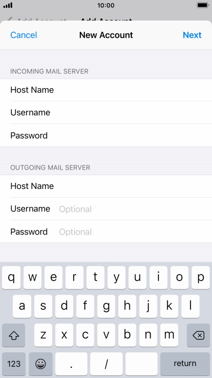 Press Username and key in the username for your email account. Please note that if you're using Vodafone's outgoing server, leave the username field empty.