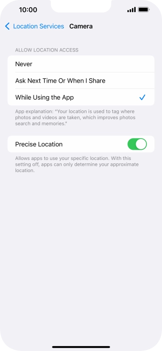Press the required setting to turn the function on or off.