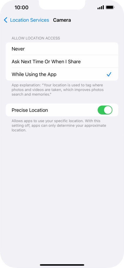 Press the required setting to turn the function on or off.
