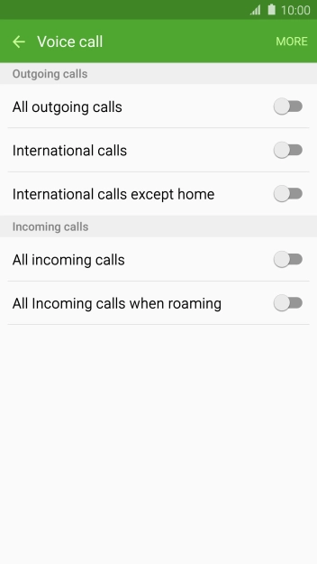 Press the indicator next to the required barring type. Press the indicator next to the required barring type.