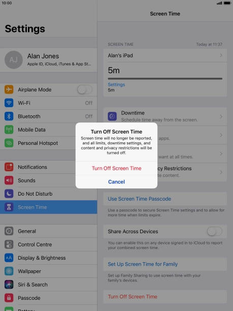 Press Turn Off Screen Time.