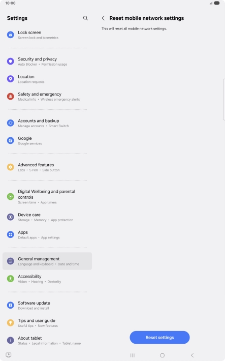Press Reset settings.