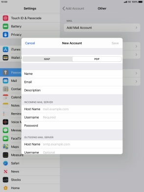Press Host Name and key in the name of your email provider's incoming server. Press Host Name and key in the name of your email provider's incoming server.