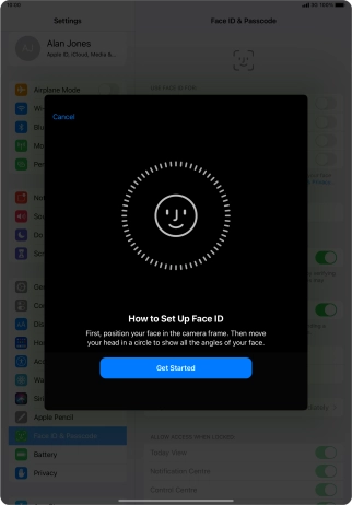 Press Get Started and follow the instructions on the screen to set up Face ID.