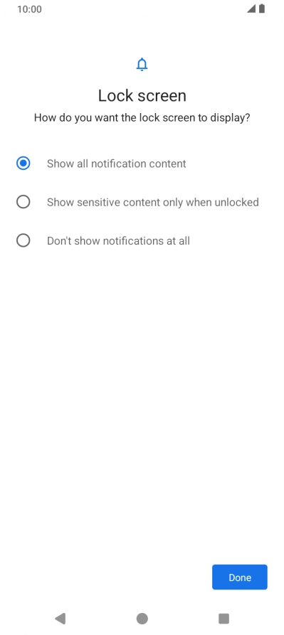 Press the required setting.
