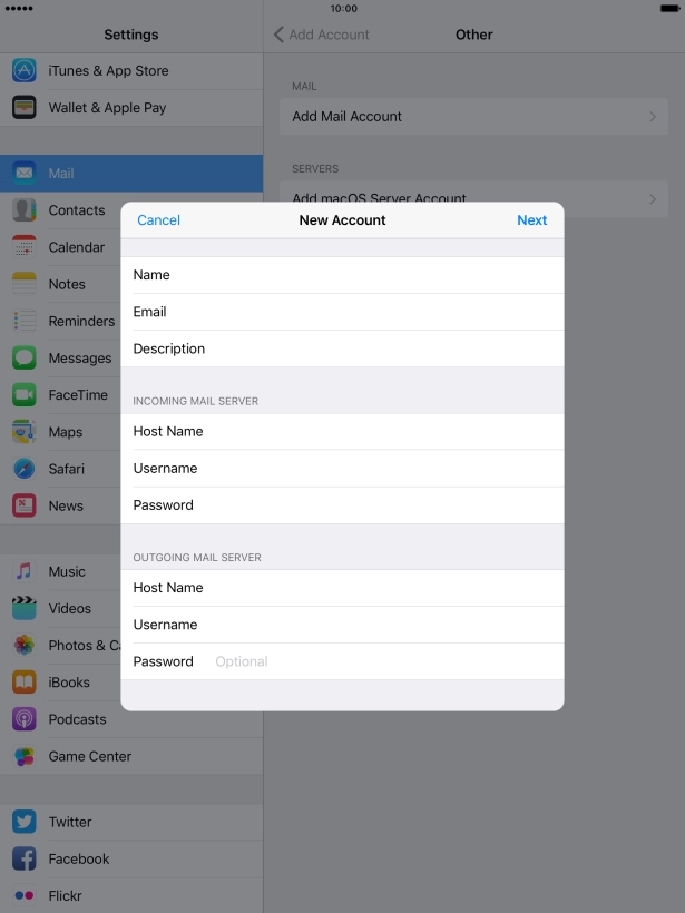 Press Password and key in the password for your email account. Please note that if you're using Vodafone's outgoing server, leave the password field empty. Press Password and key in the password for your email account. Please note that if you're using Vodafone's outgoing server, leave the password field empty.