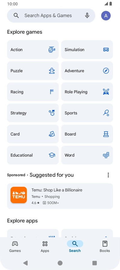 Press the search field.