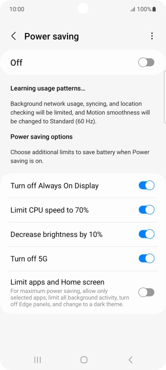 Press the indicators next to the required settings.
