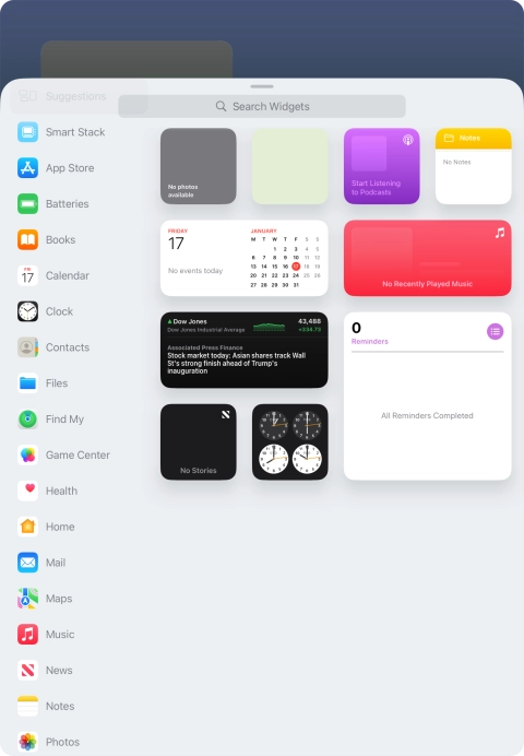 Press the required widget.