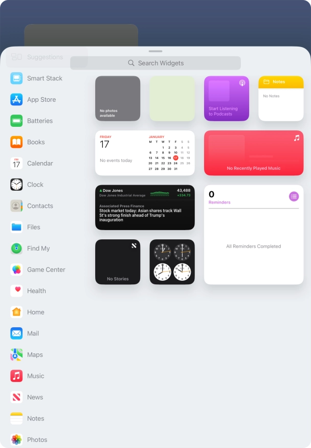 Press the required widget.