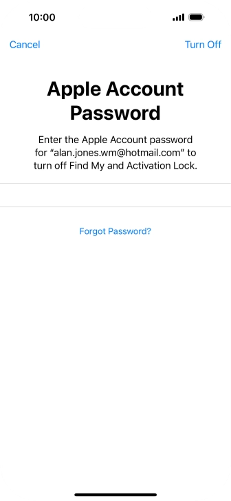 Key in the password for your Apple ID and press Turn Off. Wait a moment while the factory default settings are restored. Follow the instructions on the screen to set up your phone and prepare it for use.