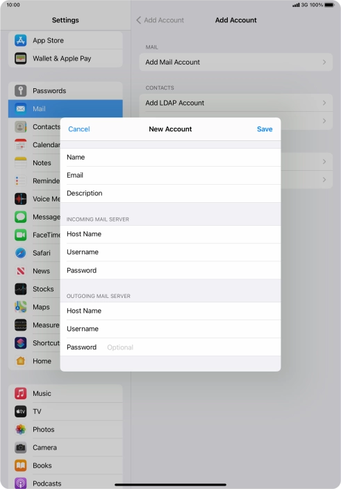 Press Password and key in the password for your email account. Please note that if you're using Vodafone's outgoing server, leave the password field empty.