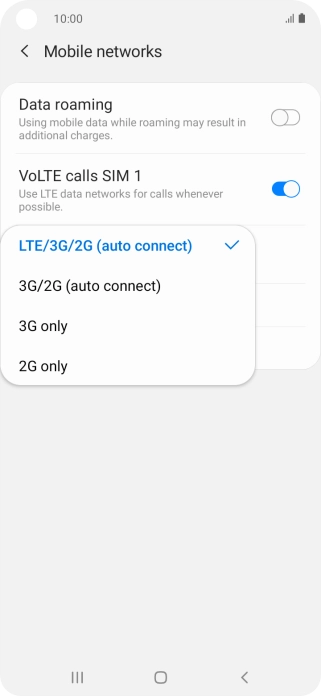 Press the required network mode.