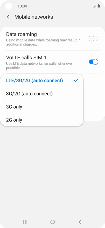 Press the required network mode.
