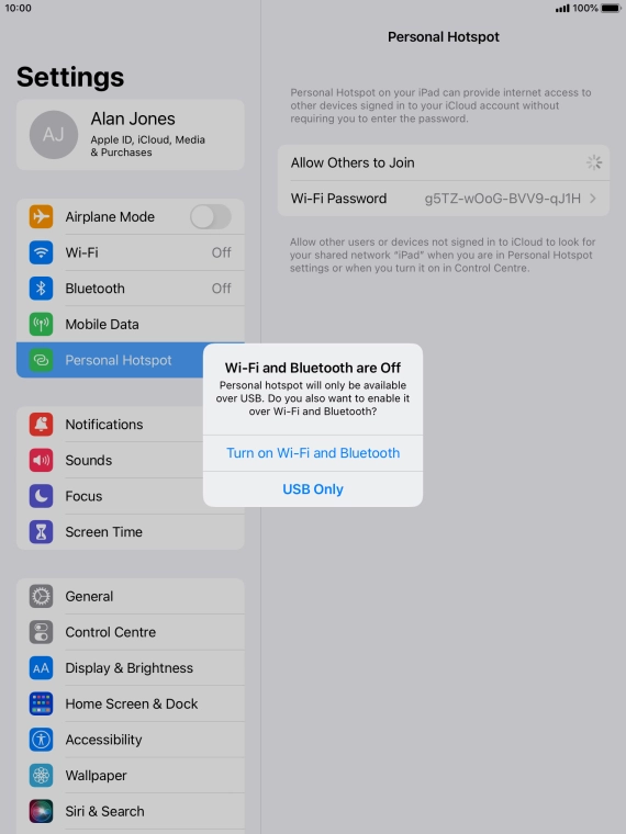 If Wi-Fi is turned off, press Turn on Wi-Fi and Bluetooth.