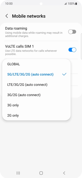 Press the required network mode.