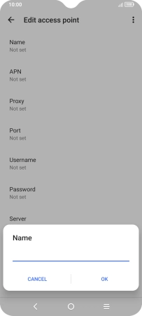 Key in Vodafone Internet and press OK.