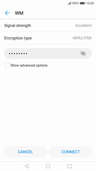 Key in the password for the Wi-Fi network and press CONNECT.
