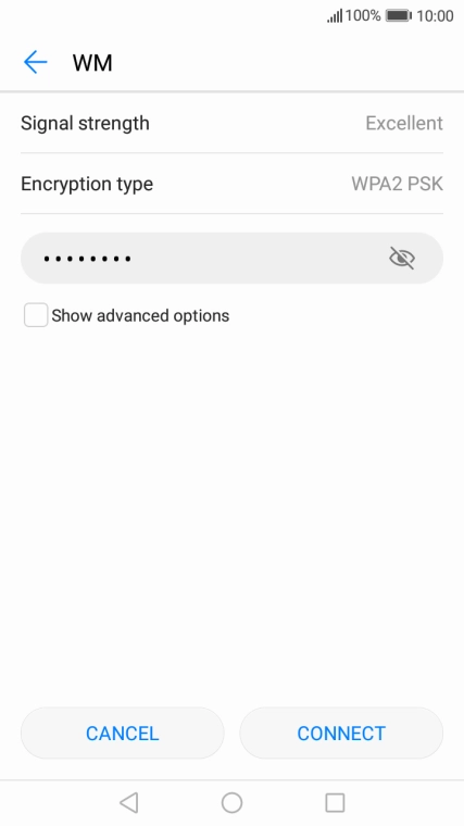 Key in the password for the Wi-Fi network and press CONNECT.