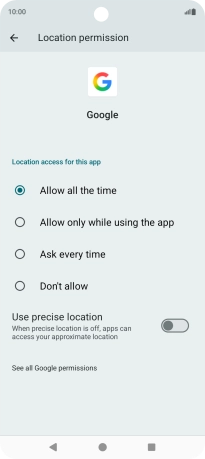 Press the required setting.