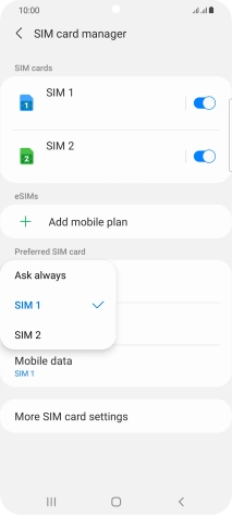 Press the required setting.