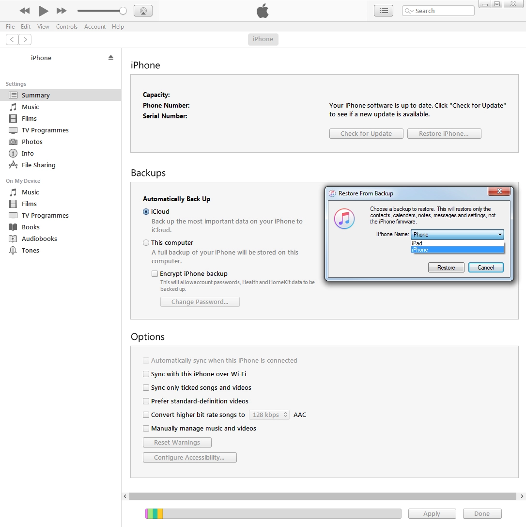 Click the required backup.