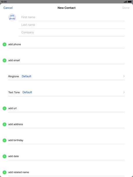 Press First name and key in the first name.