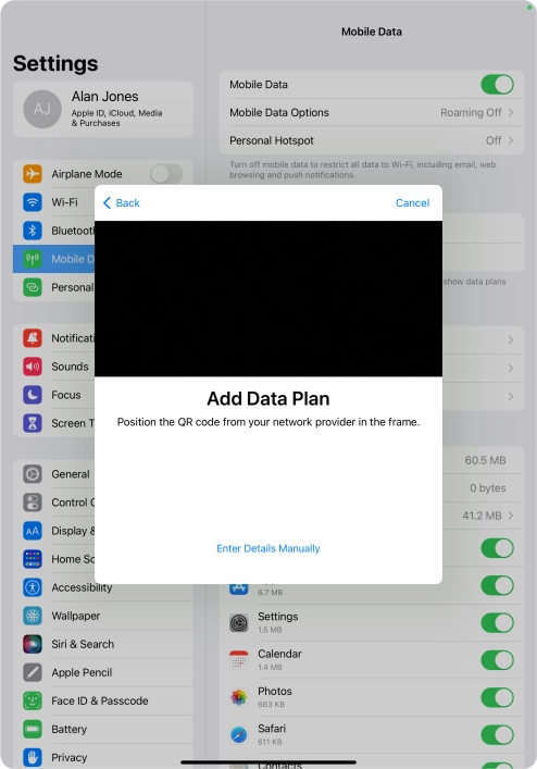 Place the QR code you've received inside the tablet camera frame to scan the code. Place the QR code you've received inside the tablet camera frame to scan the code.