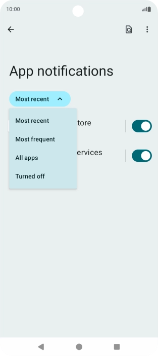 Press the required setting.