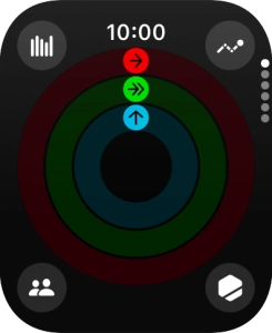 The screen will tell you how far you are from completing your daily activity goals. When the coloured rings are closed, you've reached the goals of your daily activity.