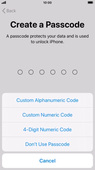 Follow the instructions on the screen to turn on use of phone lock code or press Don't Use Passcode.