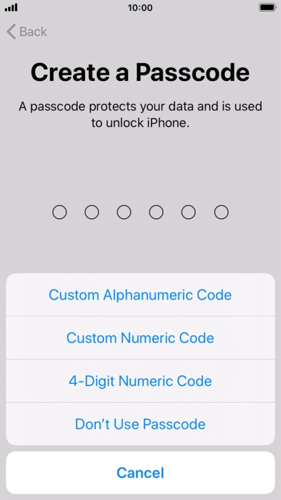 Follow the instructions on the screen to turn on use of phone lock code or press Don't Use Passcode.