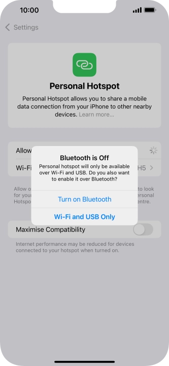 If Wi-Fi is turned on, press Wi-Fi and USB Only.