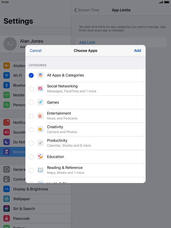 Press the required categories.
