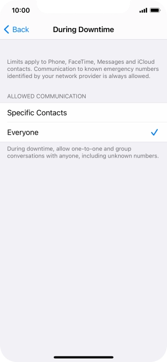 Press the required setting.