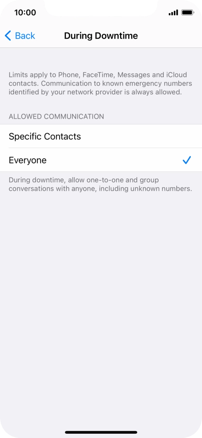 Press the required setting.