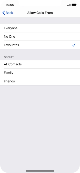 Press the required setting to select which contacts can call you even though Do Not Disturb is turned on.