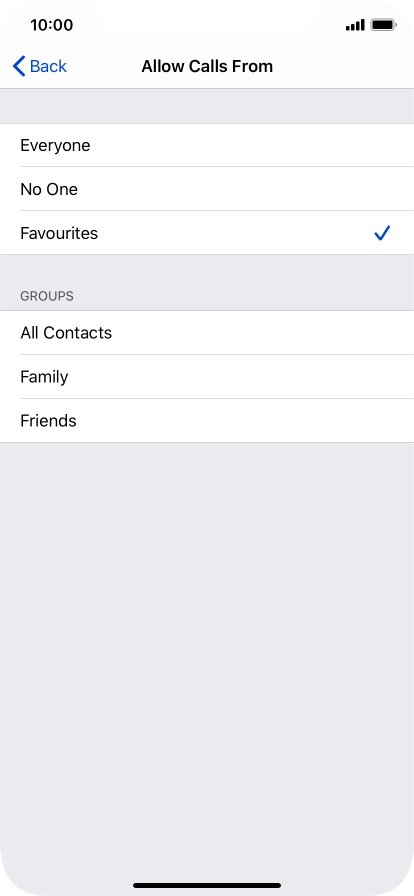 Press the required setting to select which contacts can call you even though Do Not Disturb is turned on.