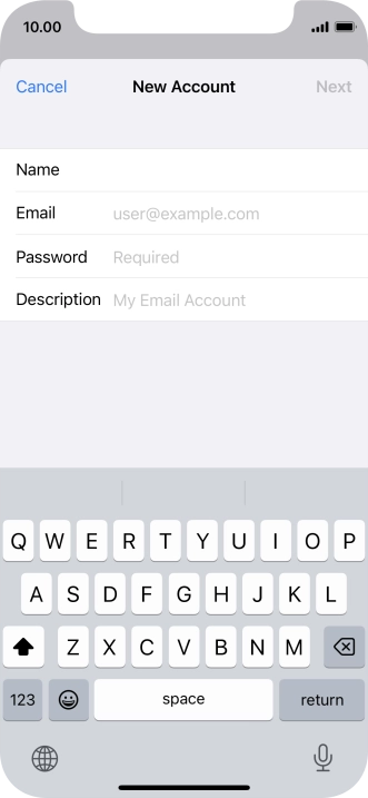 Press Email and key in your email address.