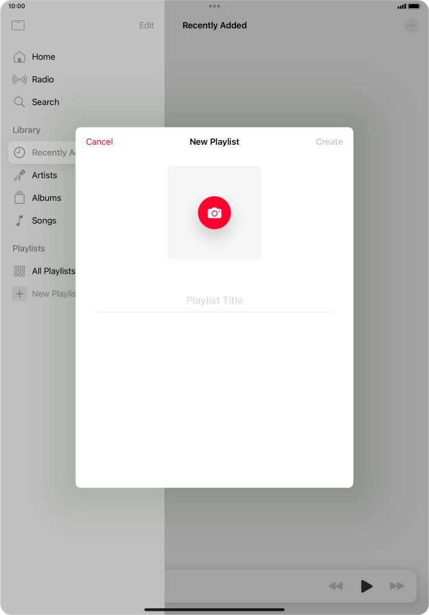 Press the text input field and key in a name for the playlist. Press the text input field and key in a name for the playlist.