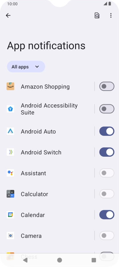 Press the indicators next to the required apps to turn the function on or off.